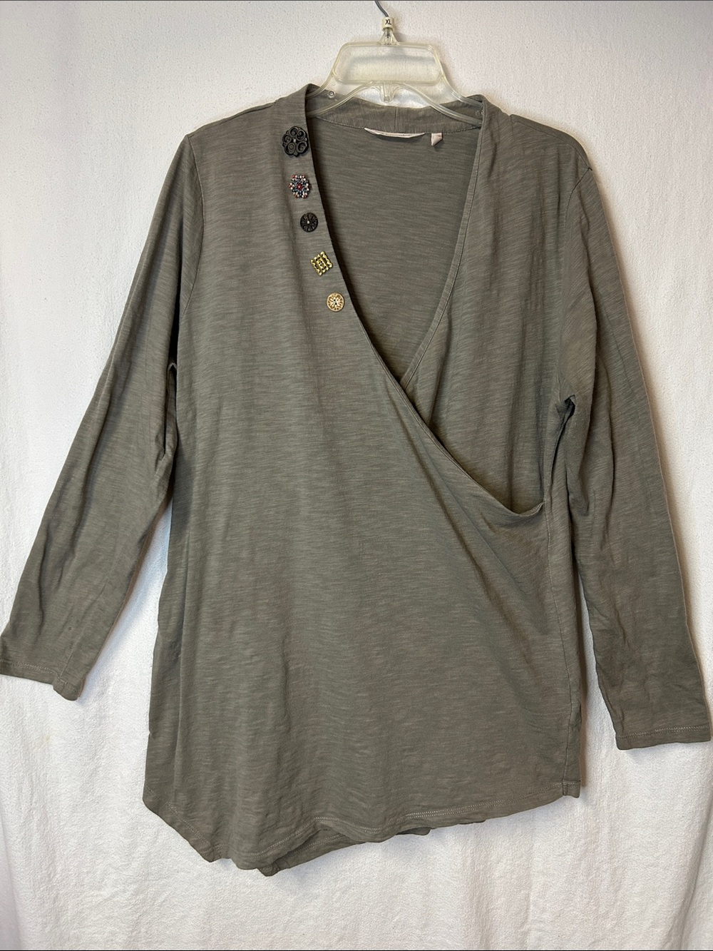 Soft Surroundings Women’s Wrap-Style Long Sleeve Top - Olive Green Size XL